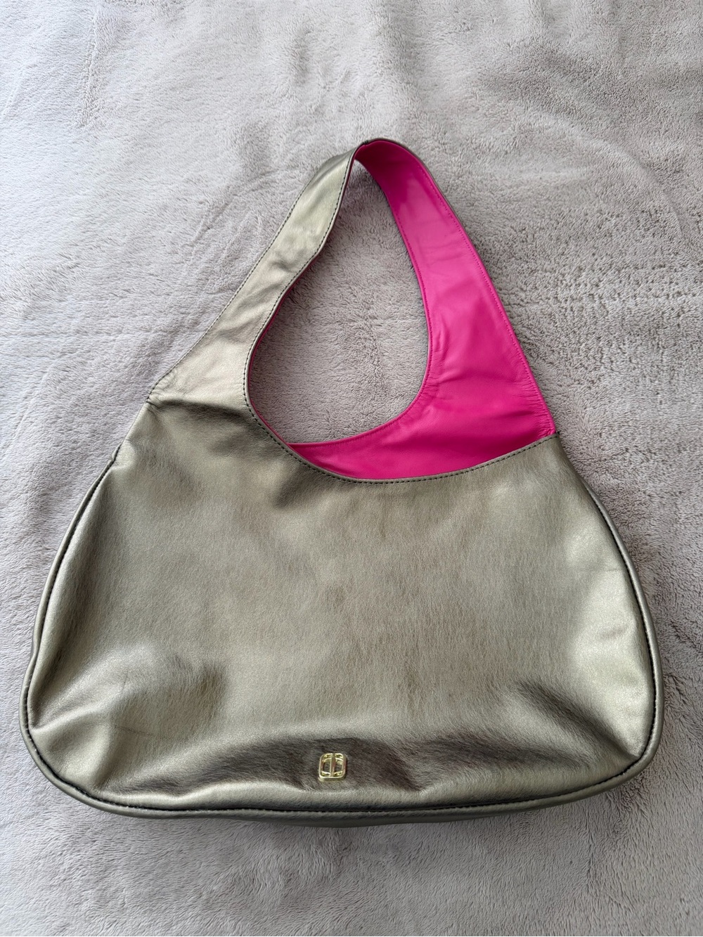 Anima Iris Metallic Gold Hobo with Hot Pink Interior